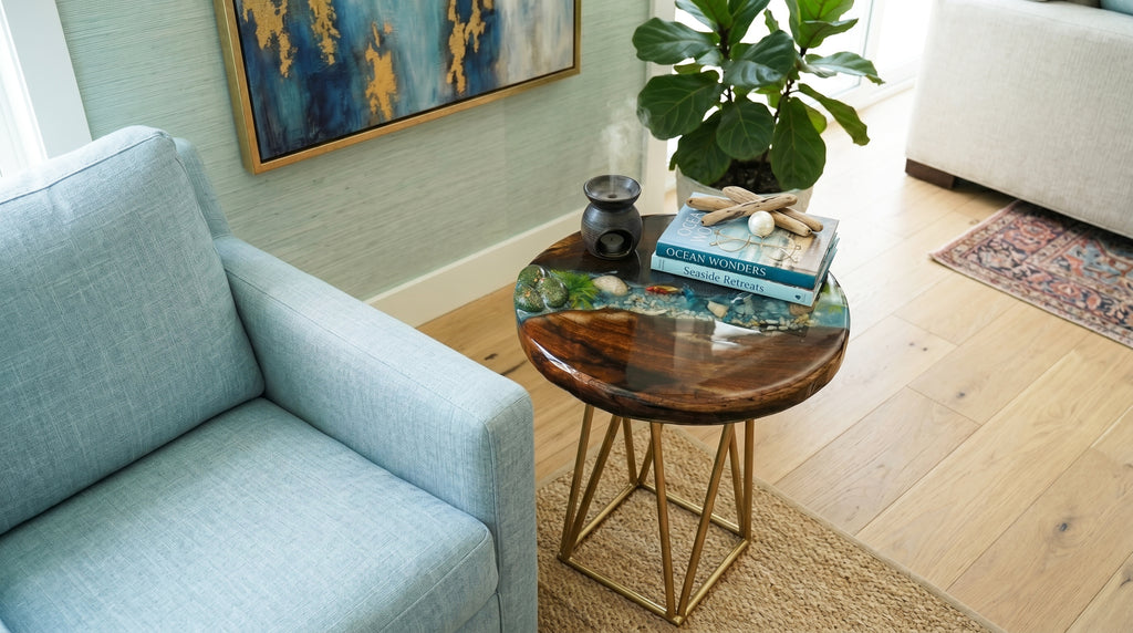 Ocean Resin Side Table with Golden Base