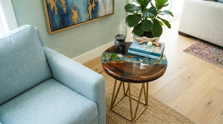 Ocean Resin Side Table with Golden Base