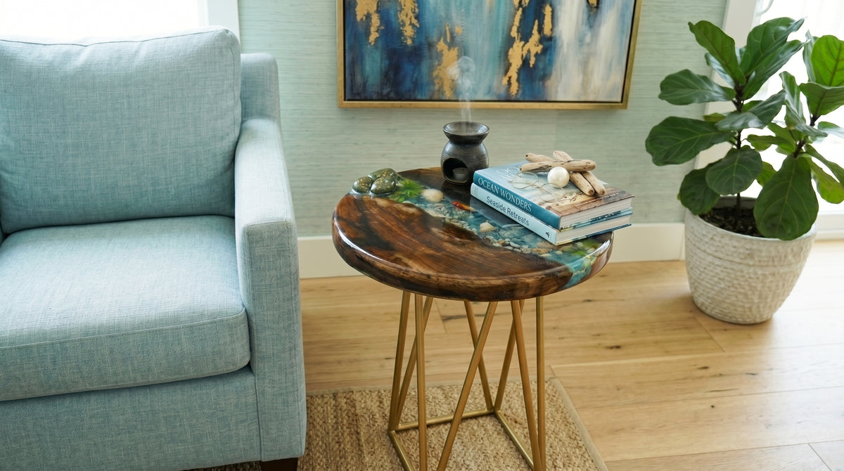 Ocean Resin Side Table with Golden Base