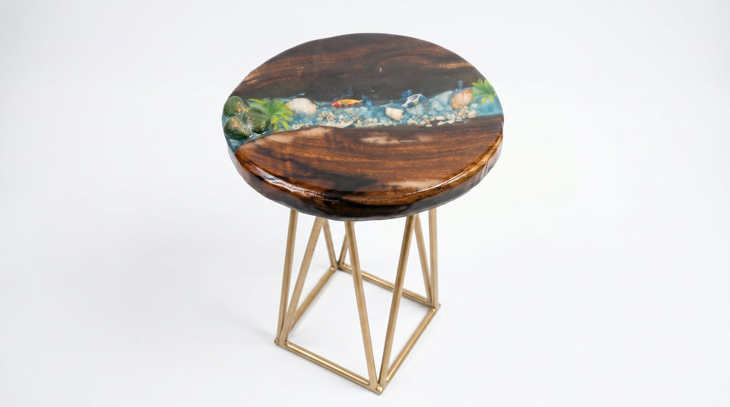 Ocean Resin Side Table with Golden Base