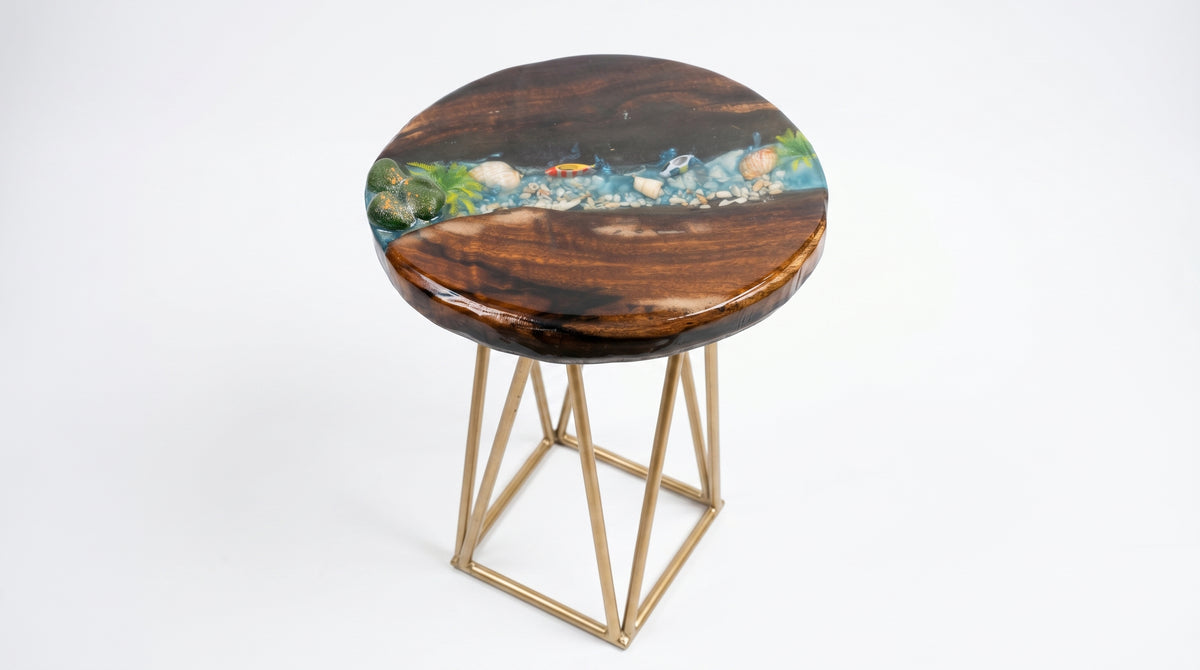Ocean Resin Side Table with Golden Base
