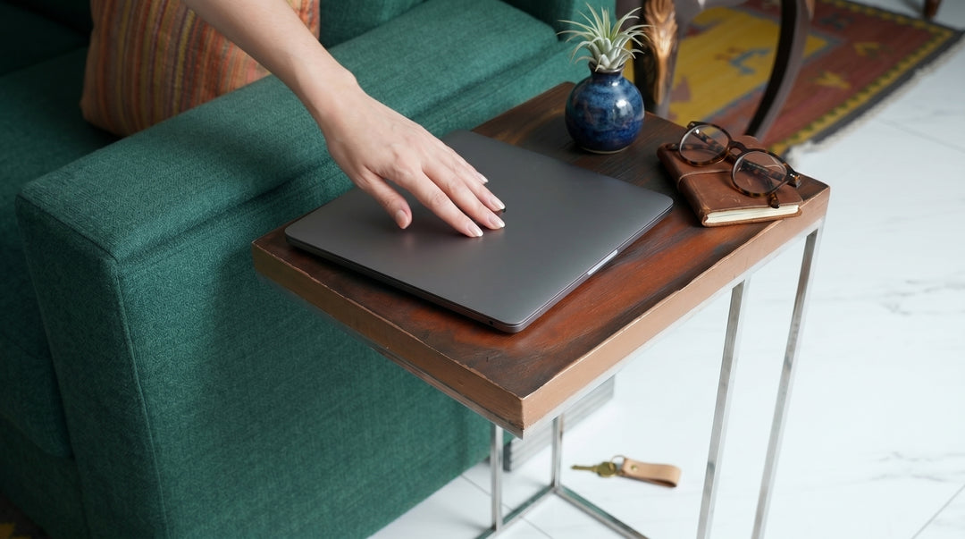 Handcrafted Copper & Bronze Epoxy Resin C-Shaped Side Table with Stainless Steel Base
