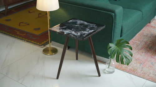 Resin Side Table with Wooden Legs