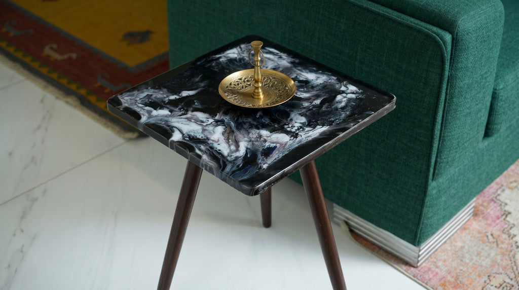 Resin Side Table with Wooden Legs