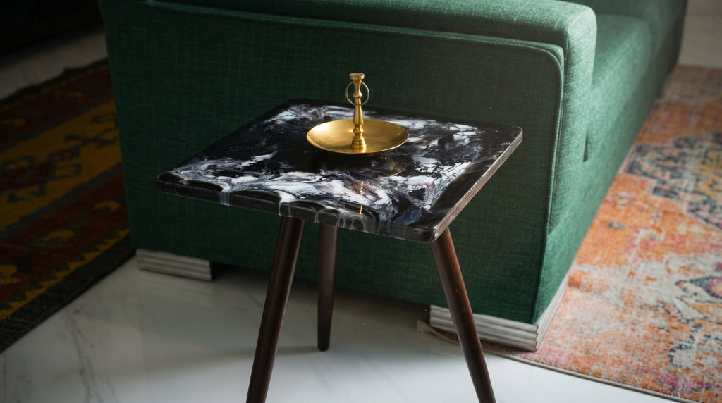 Resin Side Table with Wooden Legs