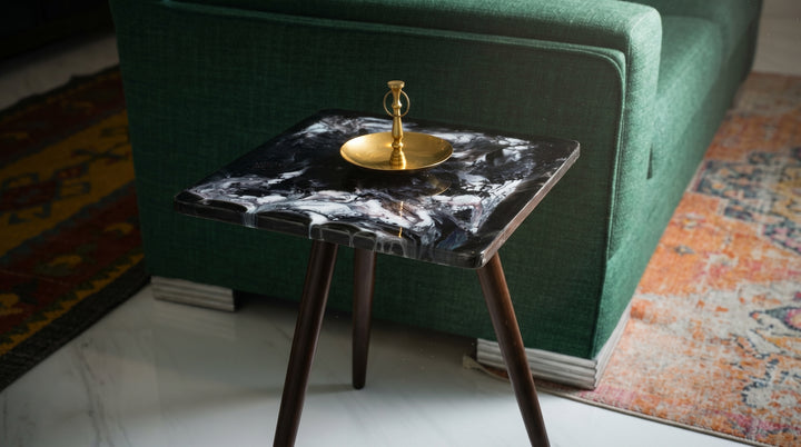 Resin Side Table with Wooden Legs
