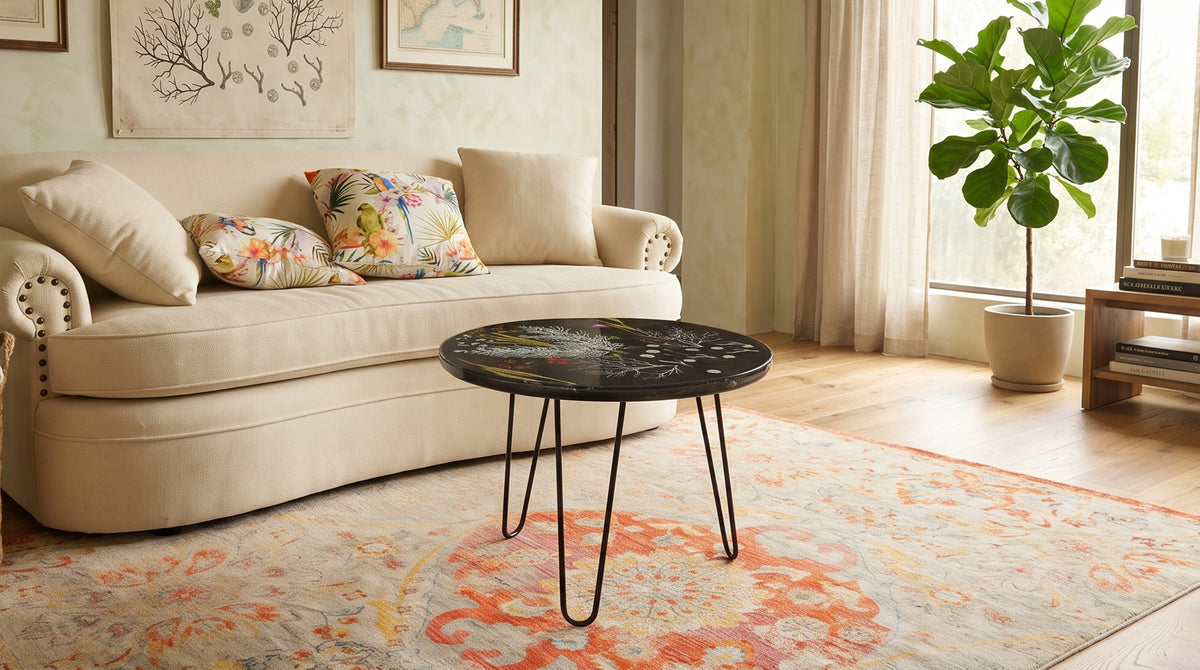 Round Floral Resin Coffee Table