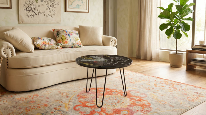 Round Floral Resin Coffee Table