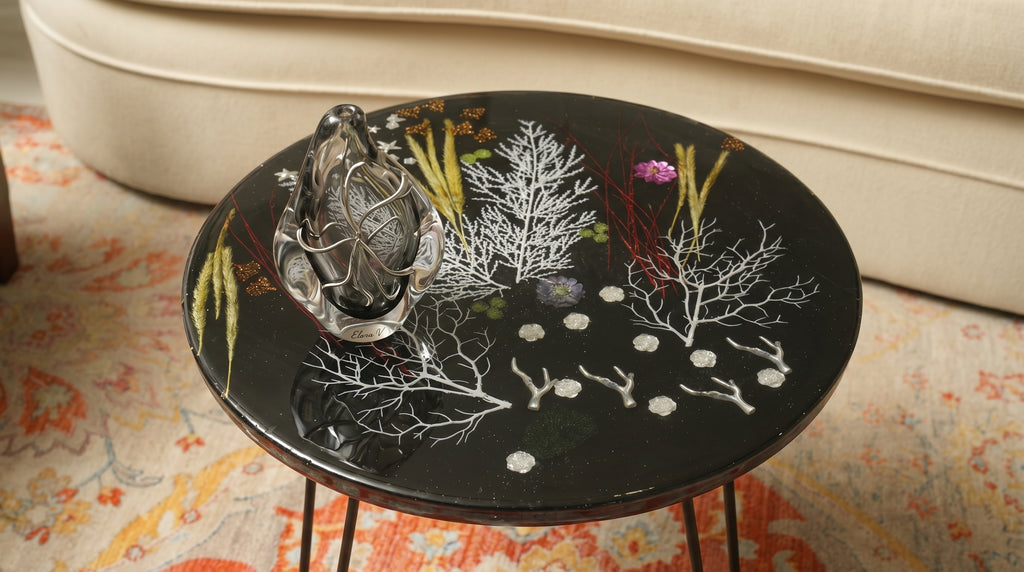 Round Floral Resin Coffee Table