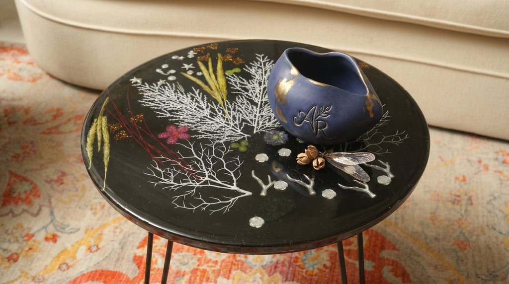 Round Floral Resin Coffee Table