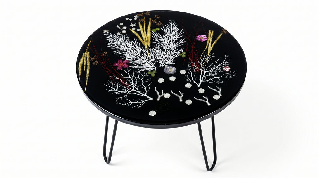 Round Floral Resin Coffee Table