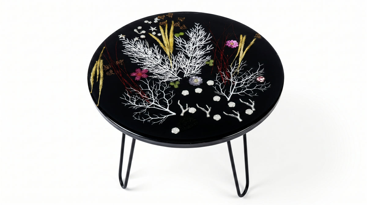 Round Floral Resin Coffee Table