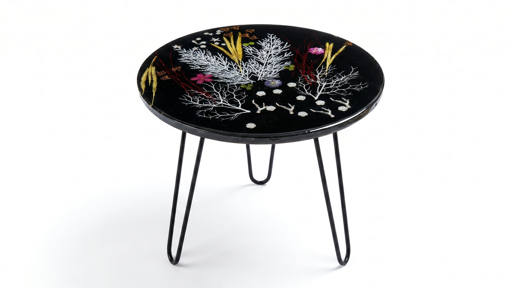 Round Floral Resin Coffee Table