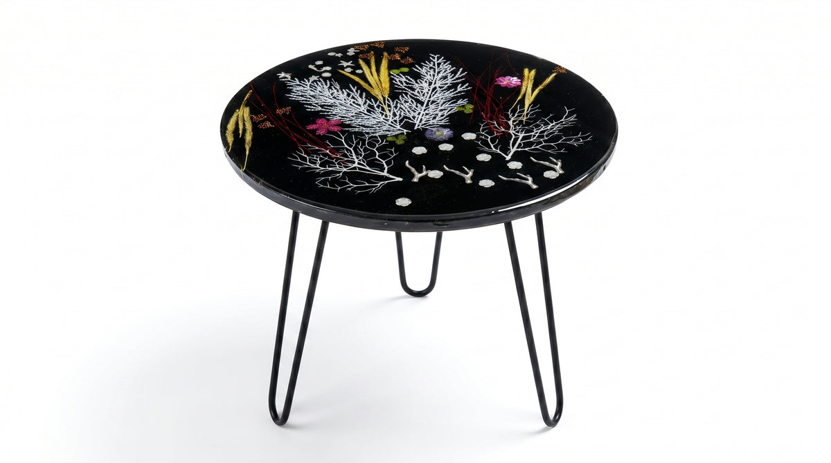 Round Floral Resin Coffee Table